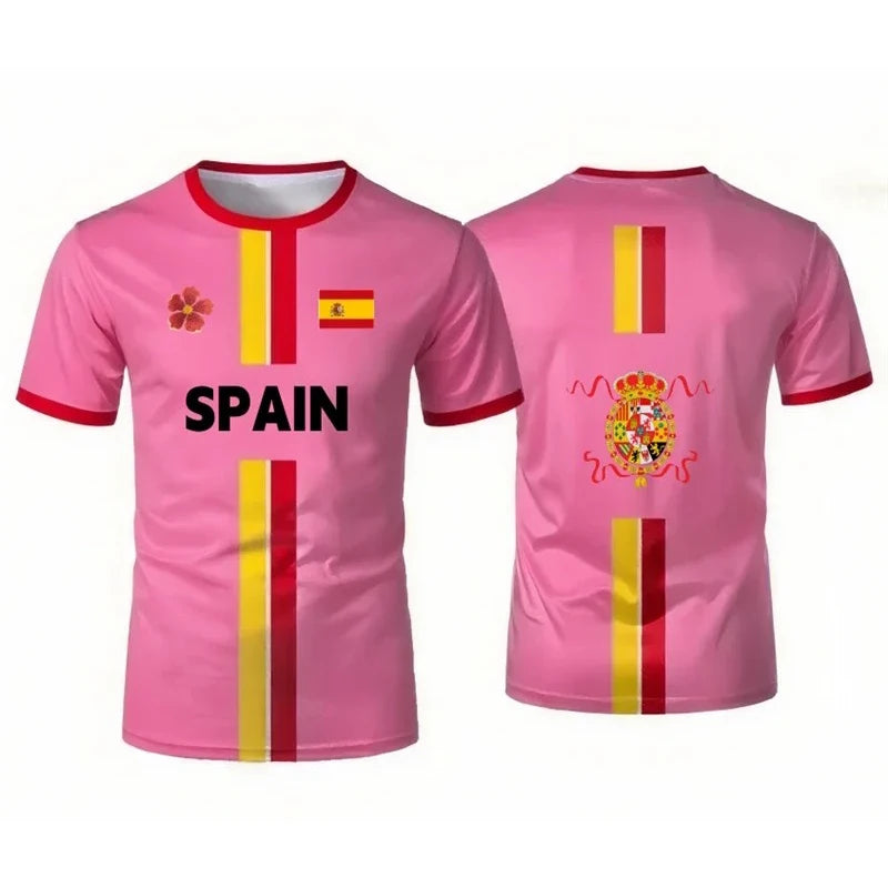 Spain Football Jerseys With Flag Graphics National Emblem T-Shirts 3D Printed Jerseys Smart Casual Wear Oversized T-Shirts