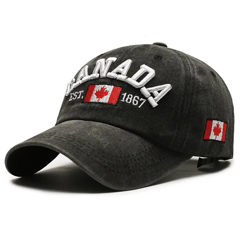 Vintage Washed Cotton Baseball Cap Men Canada Flag 3D Embroidery Dad Hat Women Retro Snapback Casquette Gorras