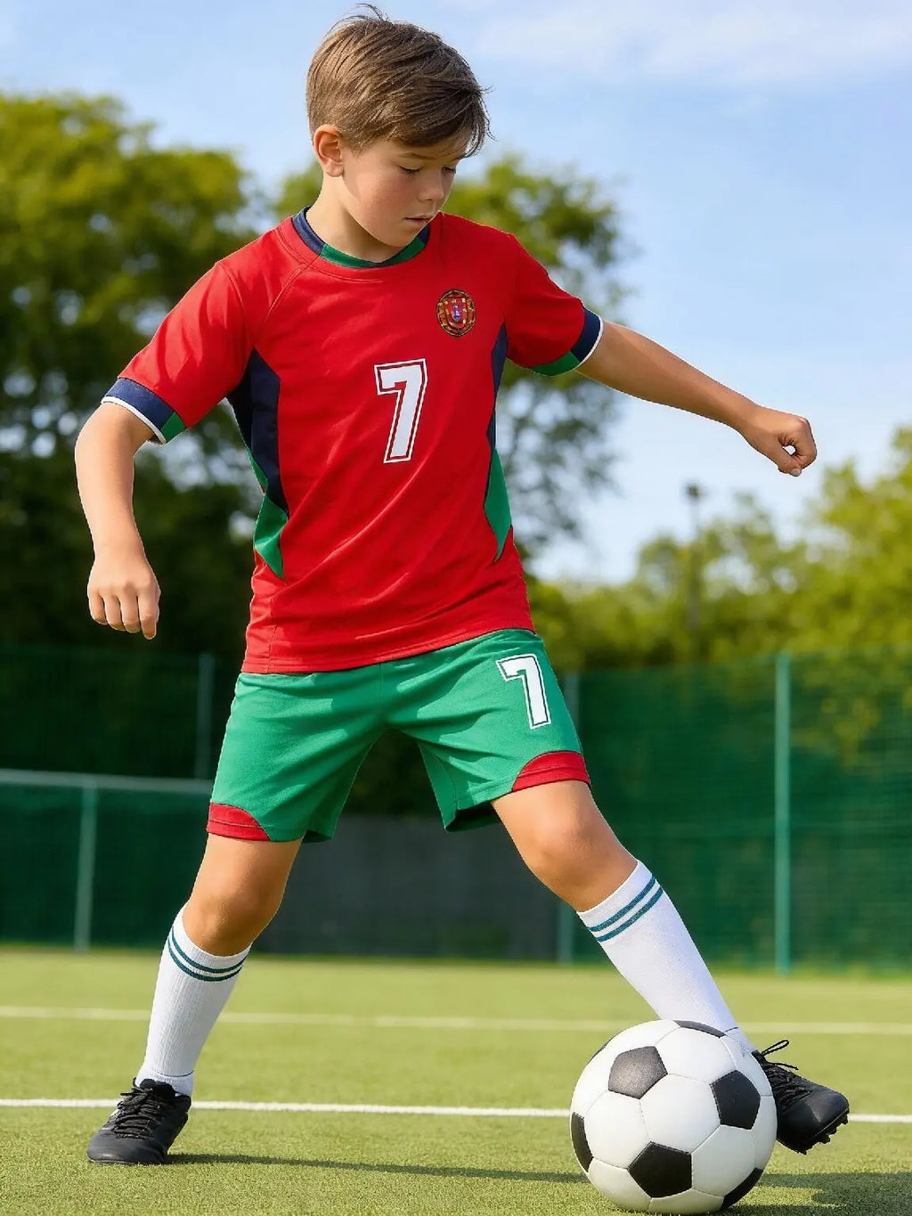 New Soccer Jerseys for Kids 7#10 Football Sports Fan for Boys Girls Youth Soccer Shirts and Shorts Stockings Set for 4-14 Years