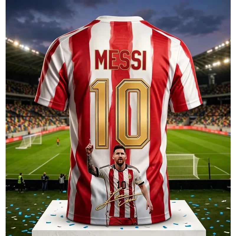 Messi #10 Argentina Football Jersey Blue White Striped 3D Print Shirt Men Women Soccer World Cup Fan Short Sleeve Tops