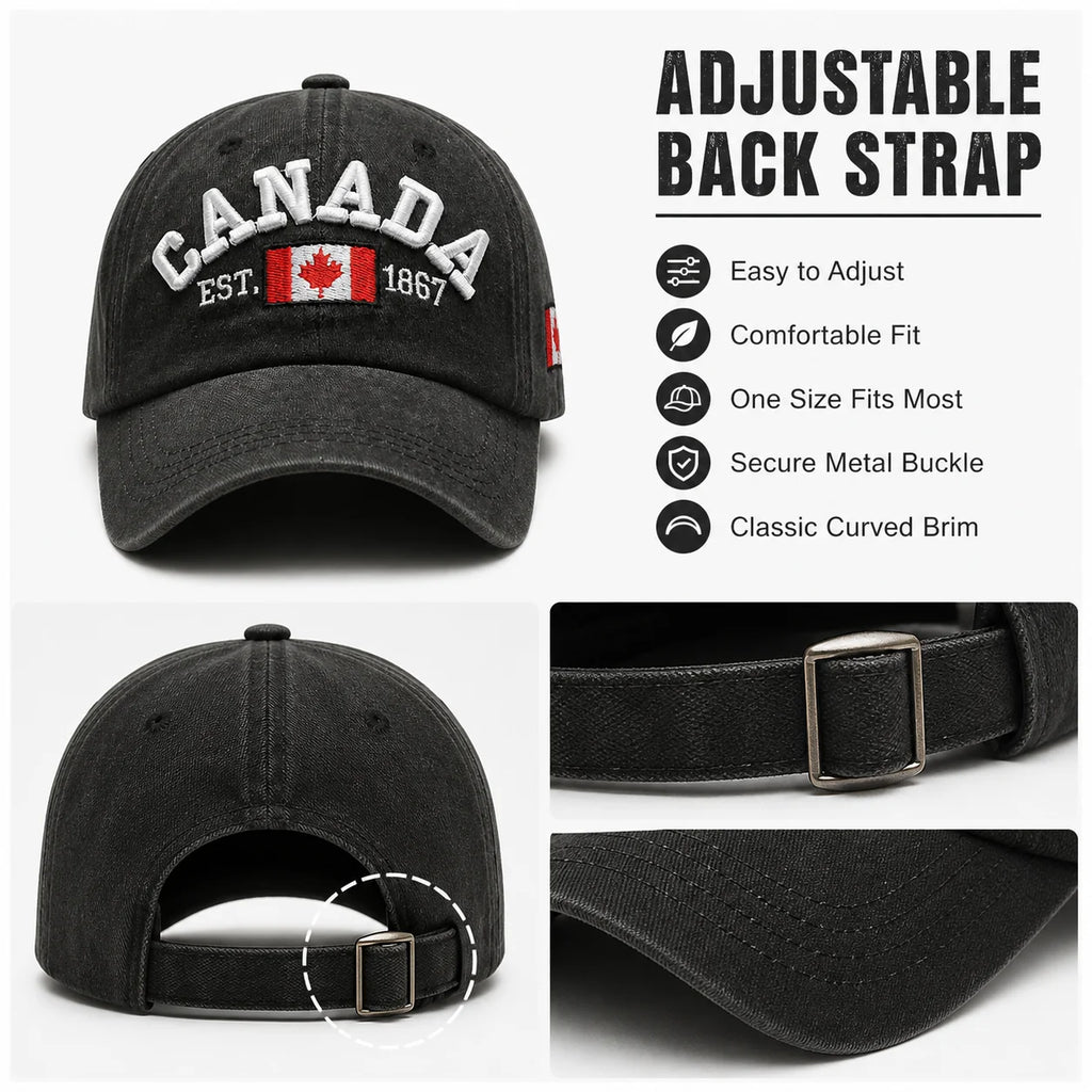 Vintage Washed Cotton Baseball Cap Men Canada Flag 3D Embroidery Dad Hat Women Retro Snapback Casquette Gorras