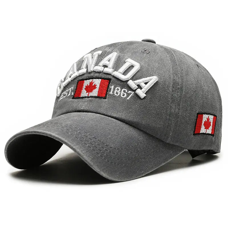 Vintage Washed Cotton Baseball Cap Men Canada Flag 3D Embroidery Dad Hat Women Retro Snapback Casquette Gorras