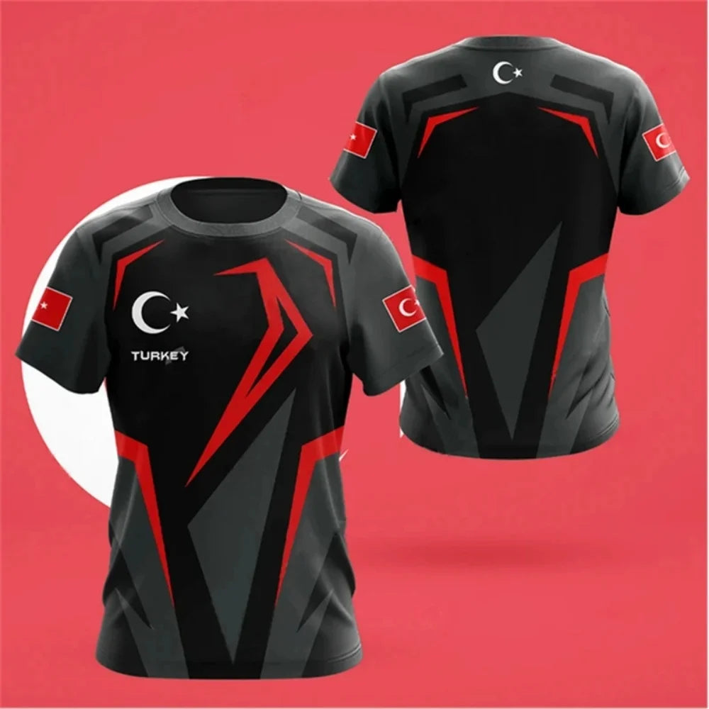 Turkey National Team Jersey - Athletic Tee with Crescent Star & Flag Patches, Ideal for Sports Fans & Patriotic Streetwear