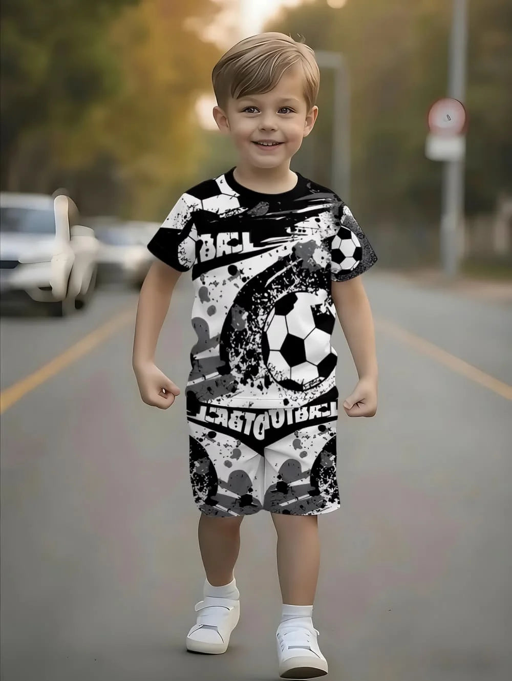 Boys Soccer Jersey Youth Football Uniform Sport Shirt Suit for Boy Summer Short Sleeve T-Shirt Shorts Training Set Birthday Gift