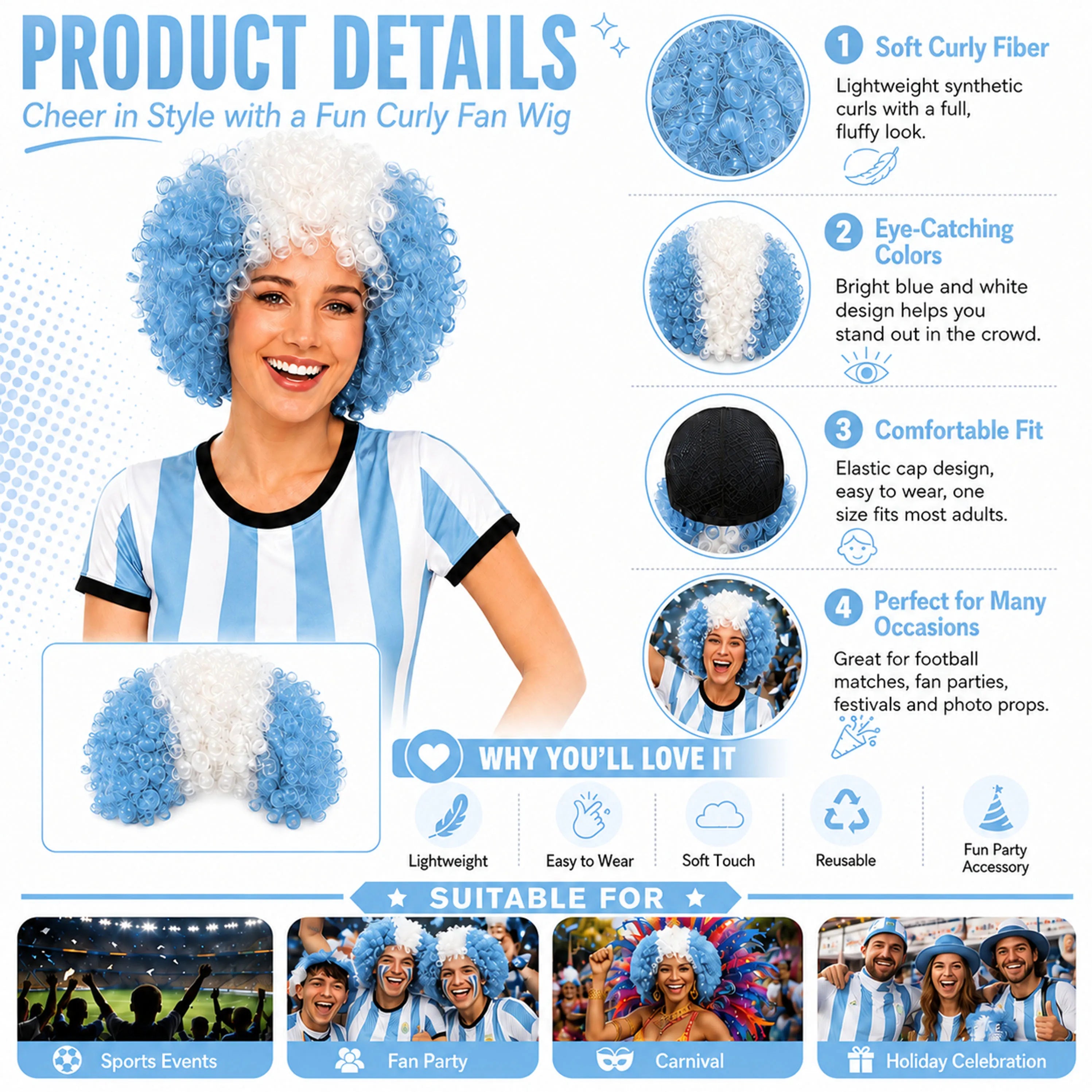 FIFA World Cup 2026 Curly Wig with Flag Headband