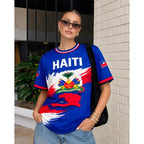 2026 New Women Haiti Flag Soccer Jersey Retro Crewneck Short Sleeve Breathable Loose Fit Streetwear Casual Football Shirt