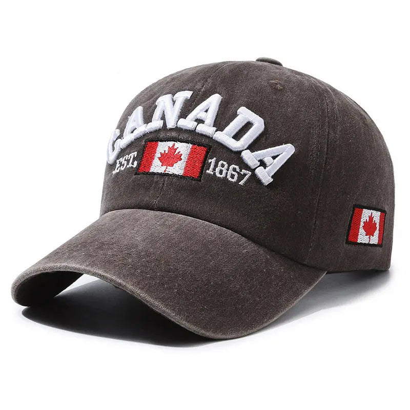 Vintage Washed Cotton Baseball Cap Men Canada Flag 3D Embroidery Dad Hat Women Retro Snapback Casquette Gorras