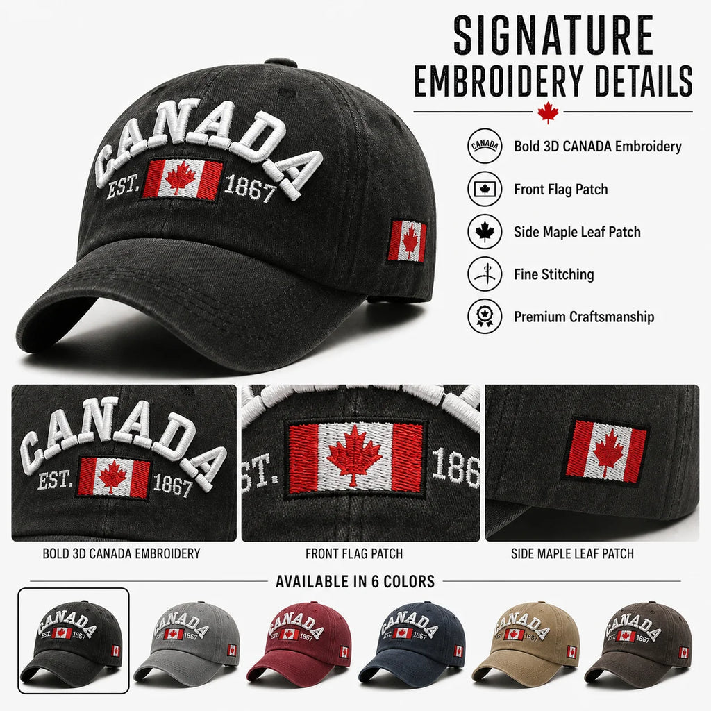 Vintage Washed Cotton Baseball Cap Men Canada Flag 3D Embroidery Dad Hat Women Retro Snapback Casquette Gorras